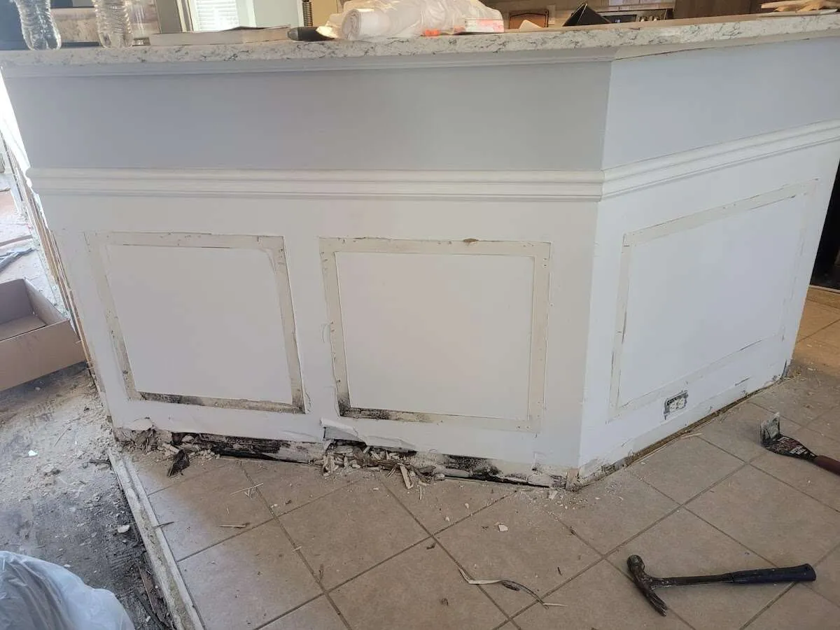 Water damage and mold on kitchen during Burst Pipe Cleanup in Marblehead